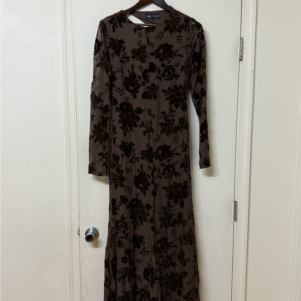 Zara Brown  Floral Long Sleeve Dress